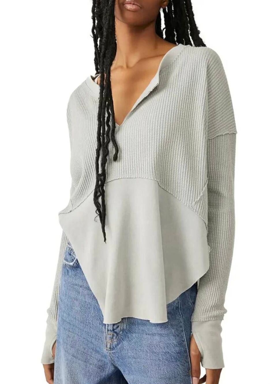 We The Free People FP Monterey Thermal Tunic Tee Polar Fog Large Minimalist Comf